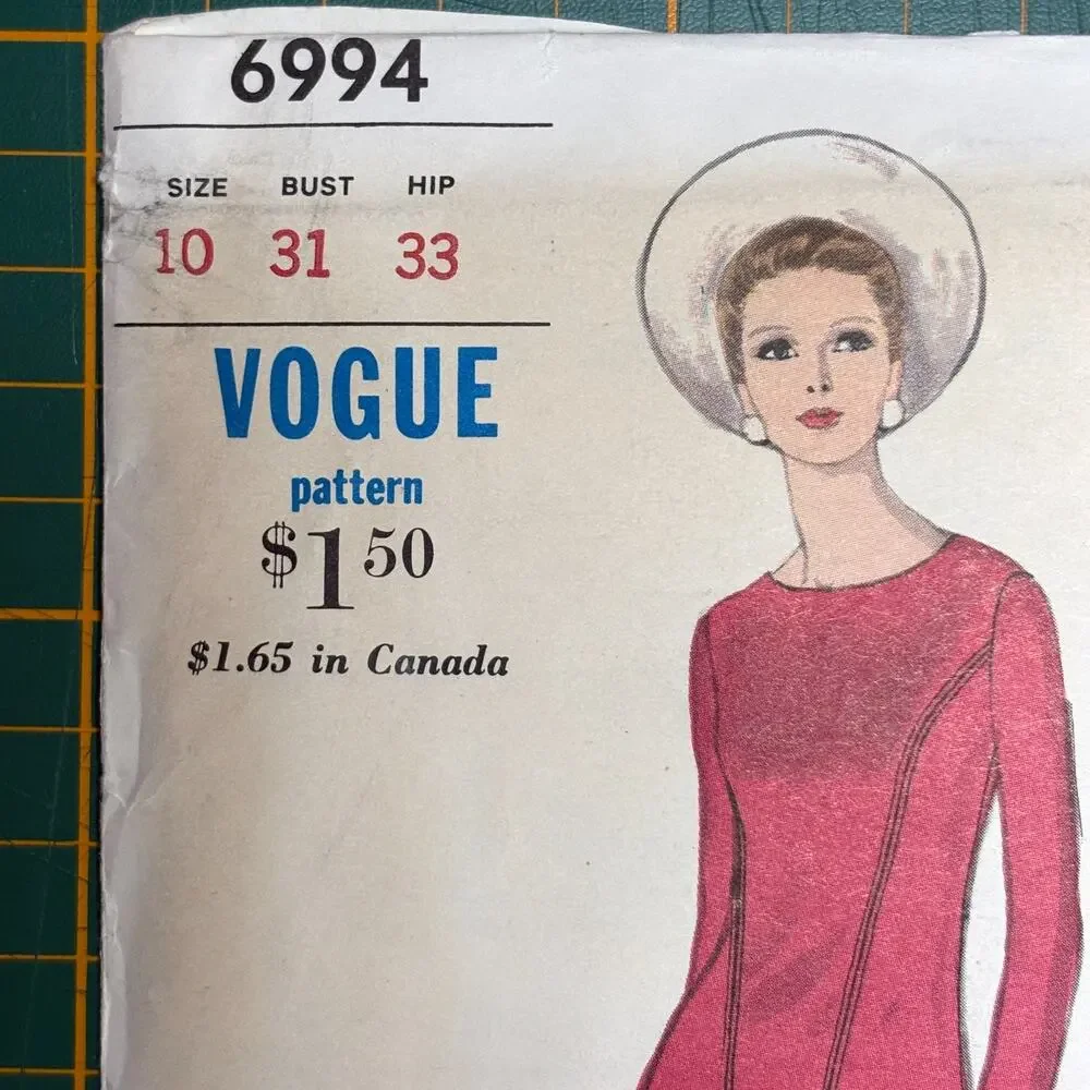 Vogue 6994 Original 1960s Mod Flared Dress Sewing Pattern Vtg Bust 31” Uncut!